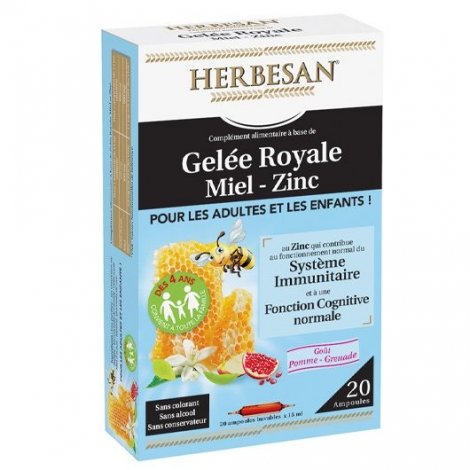 Herbesan Gelée Royale Miel Zinc 20 Ampoules pas cher, discount