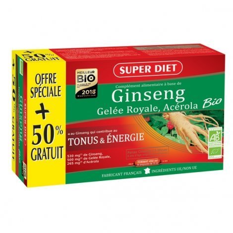Superdiet Tonus & Booster Ginseng Gelée Royale Acérola 20 Ampoules +10 offertes pas cher, discount