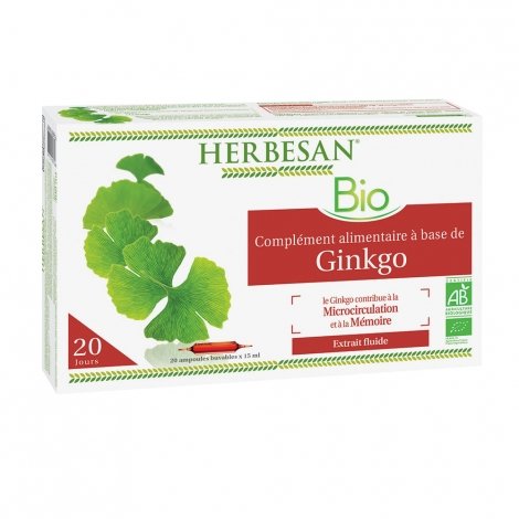 Herbesan Ginkgo Biloba Bio 20ampoules de 15ml pas cher, discount