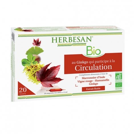 Herbesan Ginkgo Circulation Bio 20 ampoules de 15ml pas cher, discount