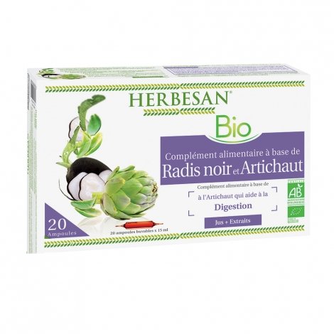 Herbesan Radis Noir-Artichaut Bio 20 ampoules de 15ml pas cher, discount