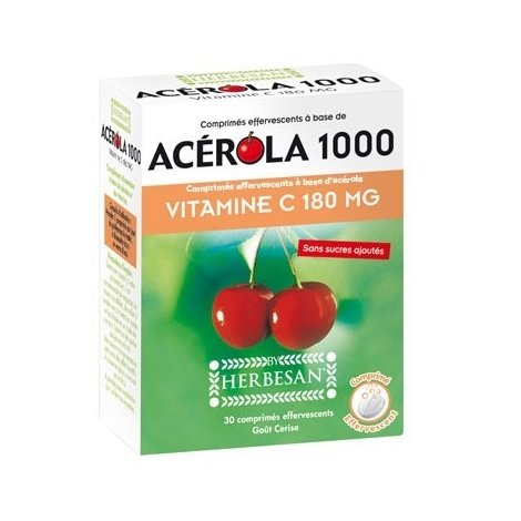 Herbesan Acérola 1000 Vitamine C 180mg 30 comprimés effervescents pas cher, discount