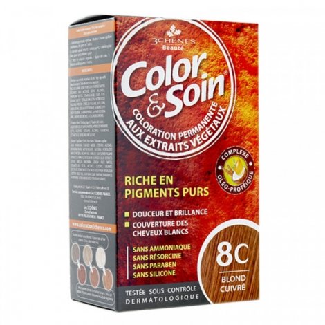 3 Chênes Color & Soin Coloration Permanente 8C - Blond Cuivré 60ml pas cher, discount