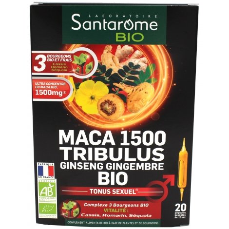 Santarome Bio Maca 1500 Tribulus Ginseng Gingembre Bio 20 ampoules pas cher, discount