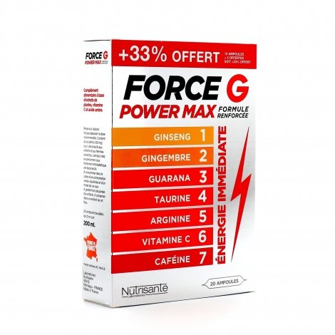 Nutrisanté Force G Power Max Formule Renforcée 15 ampoules + 5 OFFERTES pas cher, discount