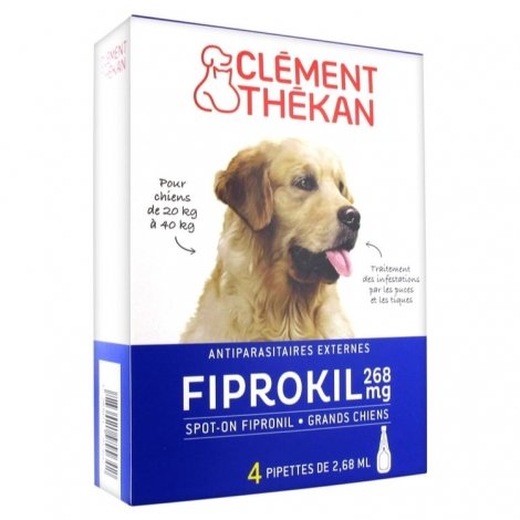 Clément Thékan Fiprokil 268mg Grands Chiens 4 pipettes pas cher, discount