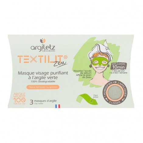Argiletz Textilit Zen Masque Visage Purifiant à l'Argile Verte 3 masques pas cher, discount