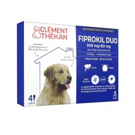 Clément Thékan Fiprokil Duo 268mg/80mg Chien 4 pipettes pas cher, discount
