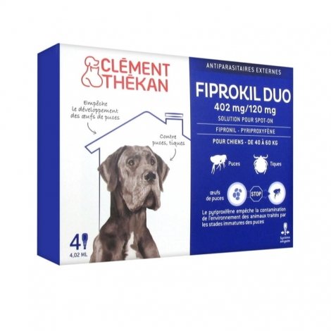 Clément Thékan Fiprokil Duo 402mg/120mg Chien 4 pipettes pas cher, discount