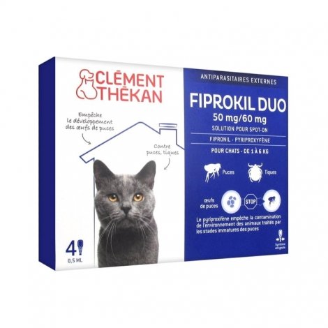 Clément Thékan Fiprokil Duo 50mg/60mg Chat 4 pipettes pas cher, discount