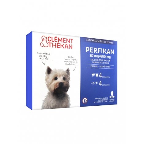 Clément Thékan Perfikan 67 mg/ 600 mg Solution Spot-On Petits Chiens 4 pipettes pas cher, discount