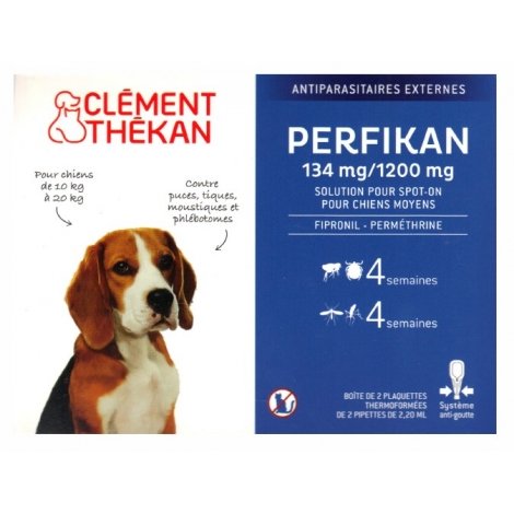 Clément Thékan Perfikan 134 mg/1200 mg Solution Spot-On Chiens Moyens 4 pipettes pas cher, discount