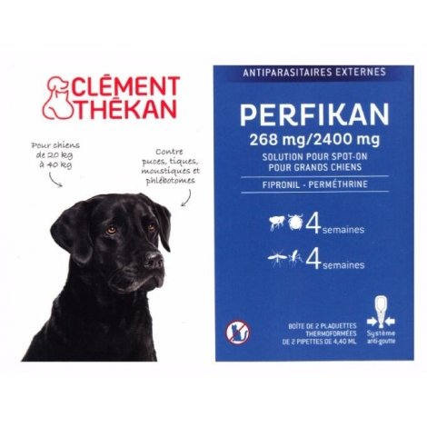 Clément Thékan Perfikan 268 mg/ 2400 mg Solution Spot-On Grands Chiens 4 pipettes pas cher, discount