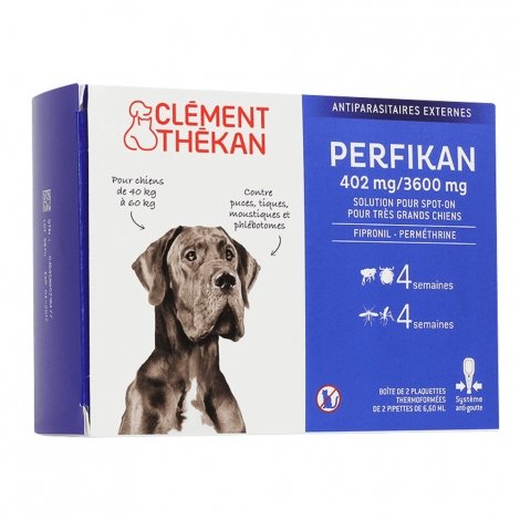 Clément Thékan Perfikan 402 mg/ 3600 mg Solution Spot-On Très Grands Chiens 4 pipettes pas cher, discount