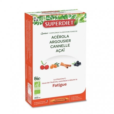 Superdiet Quatuor Acérola Fatigue Bio 20 ampoules de 15ml pas cher, discount
