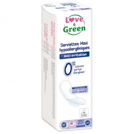 Love & Green Serviettes Hypoallergéniques Maxi Nuit 12 pièces pas cher, discount