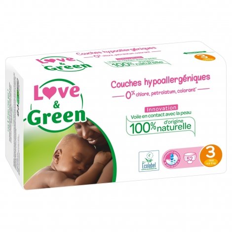 Love & Green Couches Hypoallergéniques Taille 3 - 52 couches pas cher, discount