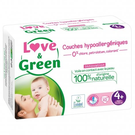 Love & Green Couches Hypoallergéniques Taille 4+ - 42 couches pas cher, discount