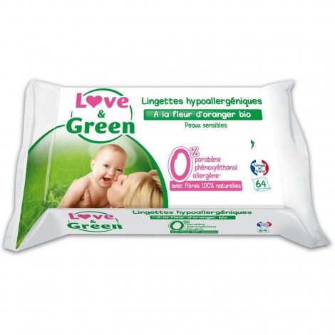 Love & Green Lingettes Hypoallergéniques à La Fleur d’Oranger Bio 64 pièces pas cher, discount