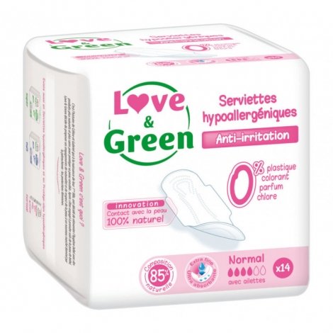 Love & Green Serviettes Hypoallergéniques Normal 14 pièces pas cher, discount
