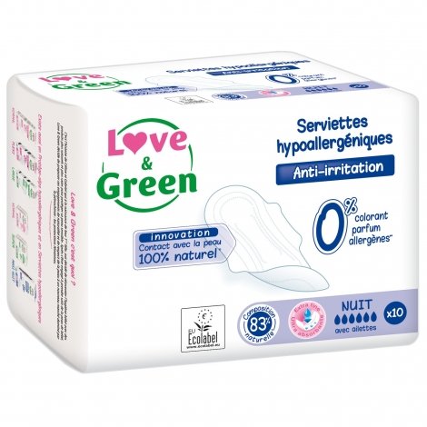 Love & Green Serviettes Hypoallergéniques Nuit 10 pièces pas cher, discount