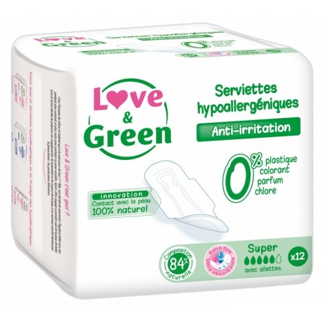 Love & Green Serviettes Hypoallergéniques Super 12 pièces pas cher, discount