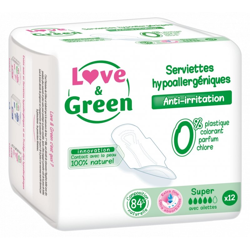 Love & Green Serviettes Hypoallergéniques Super 12 pièces : Tous les  Produits Love & Green Serviettes Hypoallergéniques Super 12 pièces Pas Cher  & Discount
