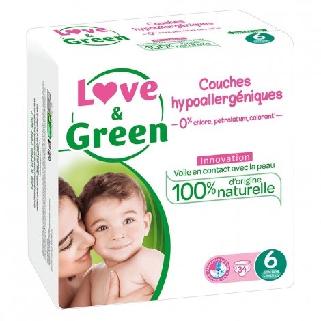 Love & Green Couches Hypoallergéniques Taille 6 - 34 couches pas cher, discount