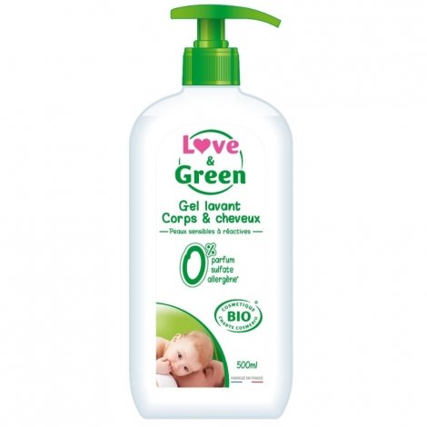 Love & Green Gel Lavant Corps et Cheveux Hypoallergénique Bio 500ml pas cher, discount