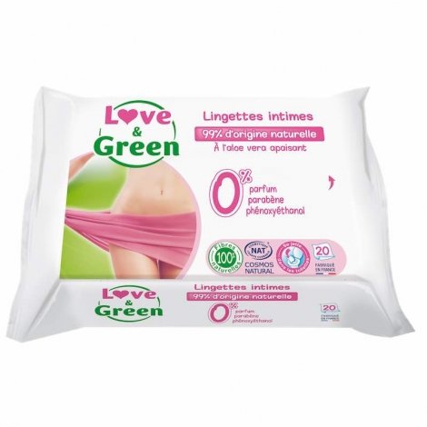 Love & Green Lingettes Intimes à l'Aloe Vera Apaisant 20 pièces pas cher, discount