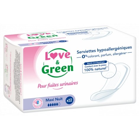 Love & Green Serviettes Hypoallergéniques Incontinence Maxi Nuit 12 pièces pas cher, discount