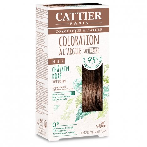 Cattier Coloration Capillaire Naturelle et Vegan N°4.3 Châtain Doré 120ml pas cher, discount