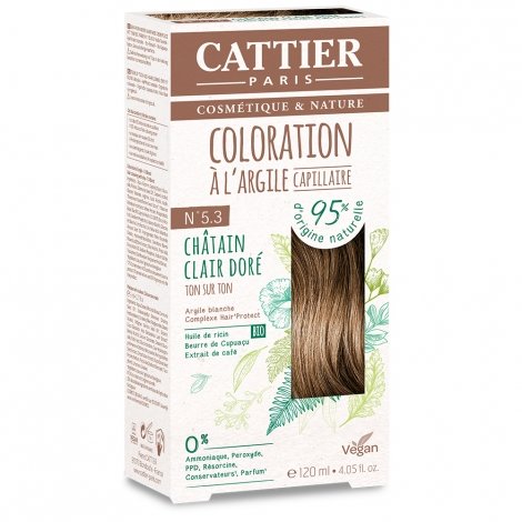 Cattier Coloration Capillaire Naturelle et Vegan N°5.3 Châtain Clair Doré 120ml pas cher, discount