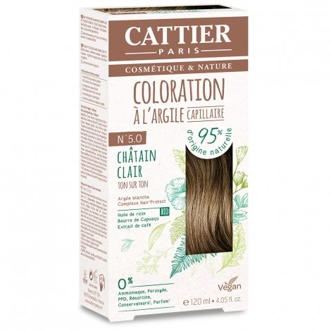 Cattier Coloration Capillaire Naturelle et Vegan N°5 Châtain Clair 120ml pas cher, discount