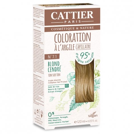 Cattier Coloration Capillaire Naturelle et Vegan N°7.1 Blond Cendré 120ml pas cher, discount