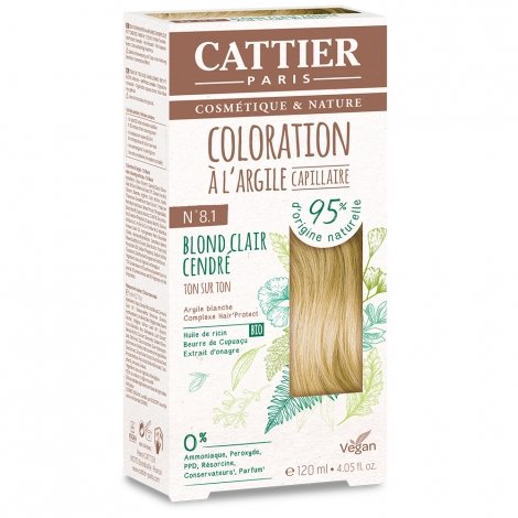 Cattier Coloration Capillaire Naturelle et Vegan N°8.1 Blond Clair Cendré 120ml pas cher, discount
