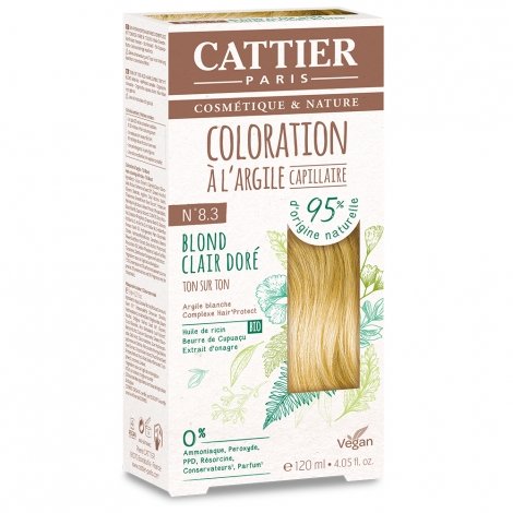 Cattier Coloration Capillaire Naturelle et Vegan N°8.3 Blond Clair Doré 120ml pas cher, discount