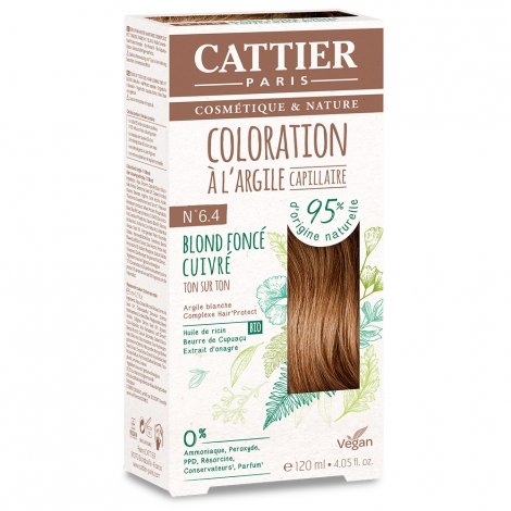Cattier Coloration Capillaire Naturelle et Vegan N°6.4 Blond Foncé Cuivré 120ml pas cher, discount