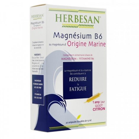 Herbesan Magnésium Marin B6 Goût Citron 20 ampoules de 15ml pas cher, discount