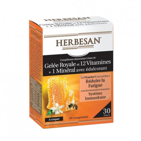 Herbesan Gelée Royale et 12 Vitamines + 1 Minéral 30 comprimés à croquer pas cher, discount
