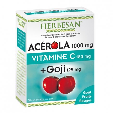 Herbesan Acérola 1000mg + Goji Goût Fruits Rouges 30 comprimés à croquer pas cher, discount