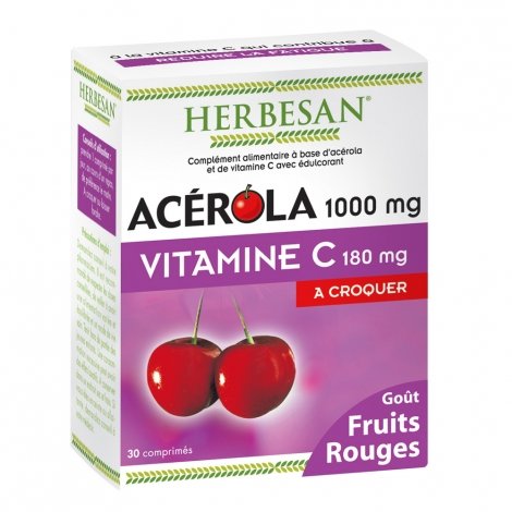 Herbesan Acérola 1000mg Vitamine C Goût Fruits Rouges 30 comprimés à croquer pas cher, discount