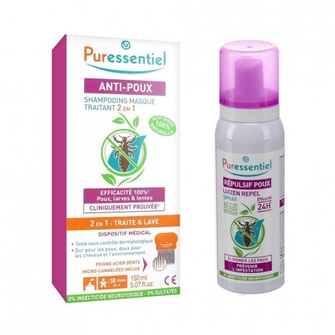 Puressentiel Anti-Poux Shampoing Masque Traitant 150ml + Spray Répulsif 75ml pas cher, discount