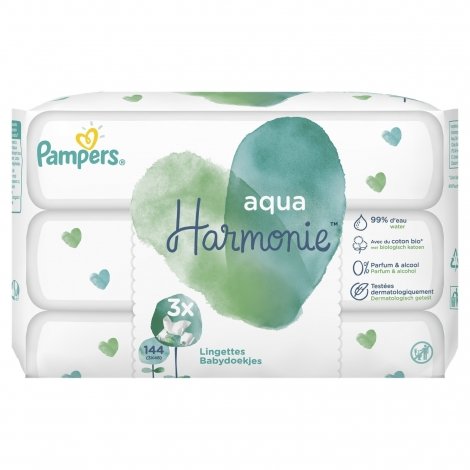 Pampers Aqua Harmonie Lingettes Bébé 144 lingettes 0% plastique pas cher, discount