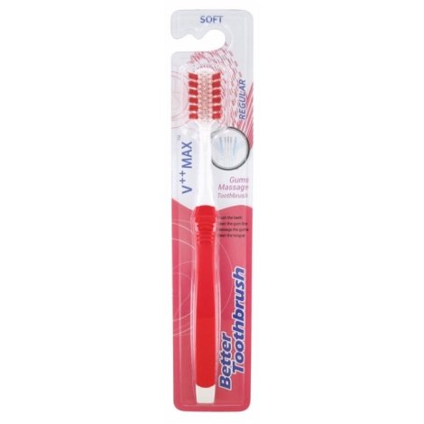 Better Toothbrush Regular V++ Max Brosse à Dents Souple Rouge pas cher, discount