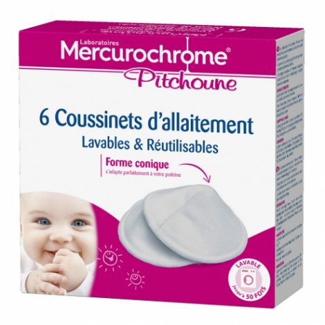 Mercurochrome Pitchoune Coussinets d'Allaitement Lavables & Réutilisables 6 pièces pas cher, discount