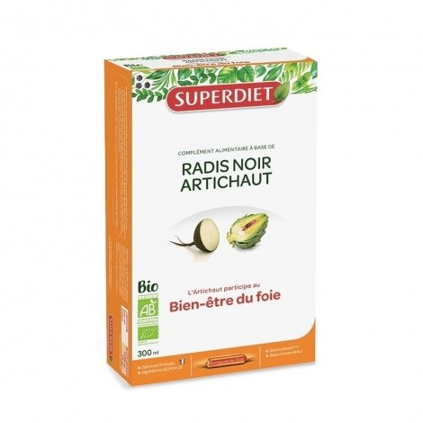 Super Diet Radis Noir Artichaut Bien-être du Foie Bio 20 Ampoules de 15ml pas cher, discount