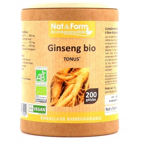 Nat & Form Ecoresponsable Ginseng Tonus Bio 200 gélules pas cher, discount