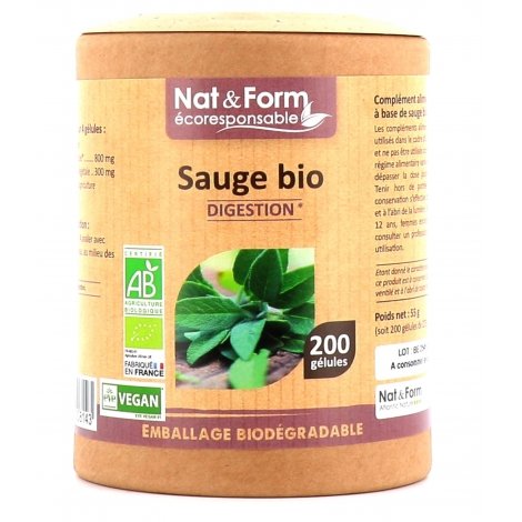 Nat & Form Ecoresponsable Sauge Digestion Bio 200 gélules pas cher, discount