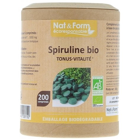 Nat & Form Ecoresponsable Spiruline Tonus-Vitalité Bio 200 comprimés pas cher, discount